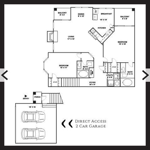 2 Bedroom 2 Bath 1,305 sf
